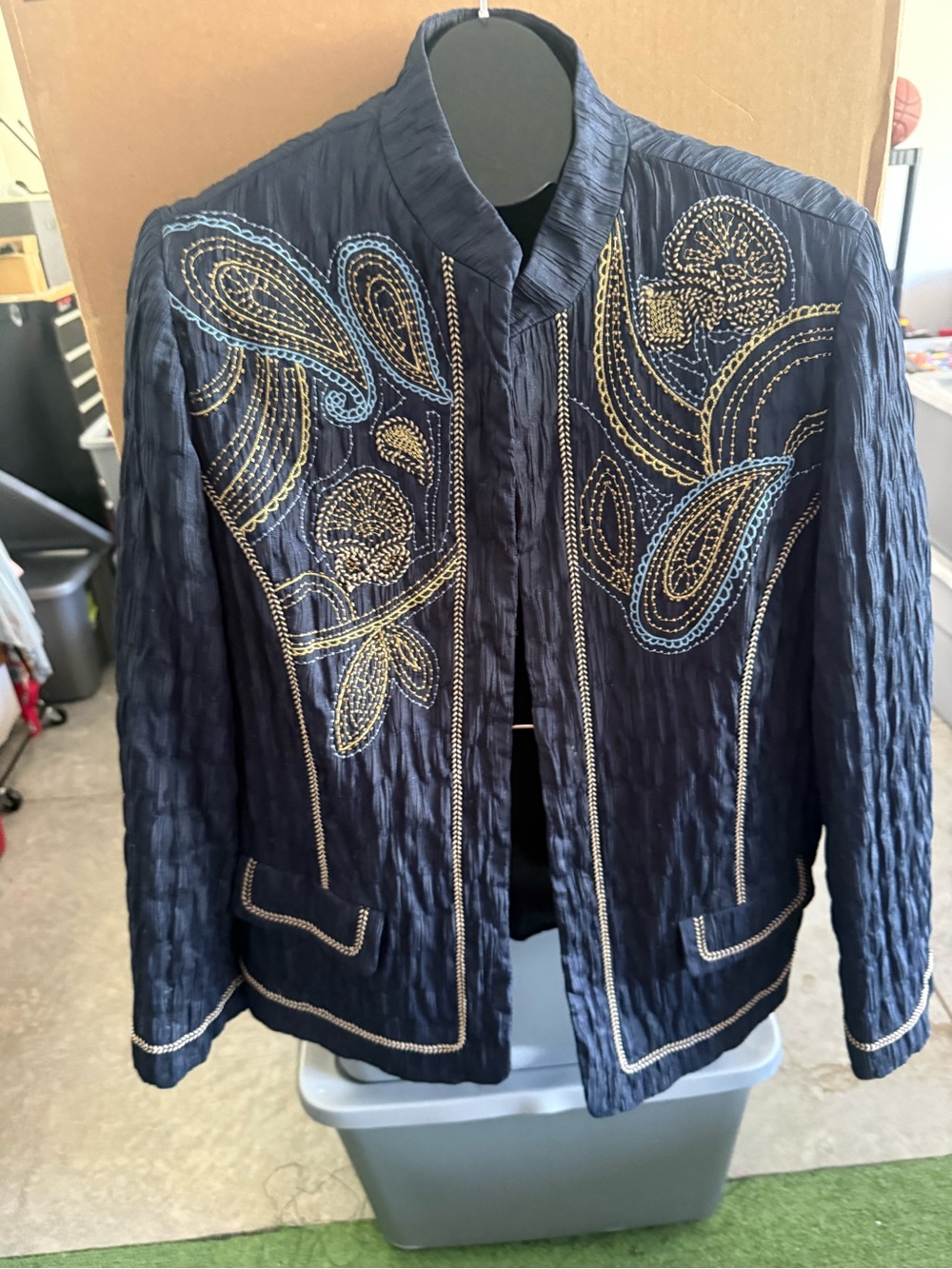 Embroidered Navy Women’s Jacket with Gold & Light Blue Accents p22